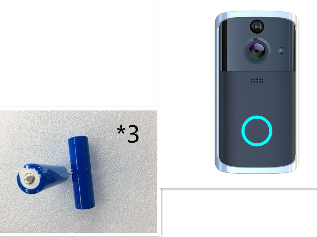 Smart doorbell with a blue battery pack on a white background