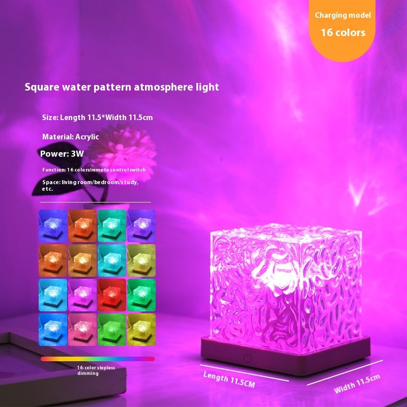 Square water pattern atmosphere light with 16 color options on a purple background