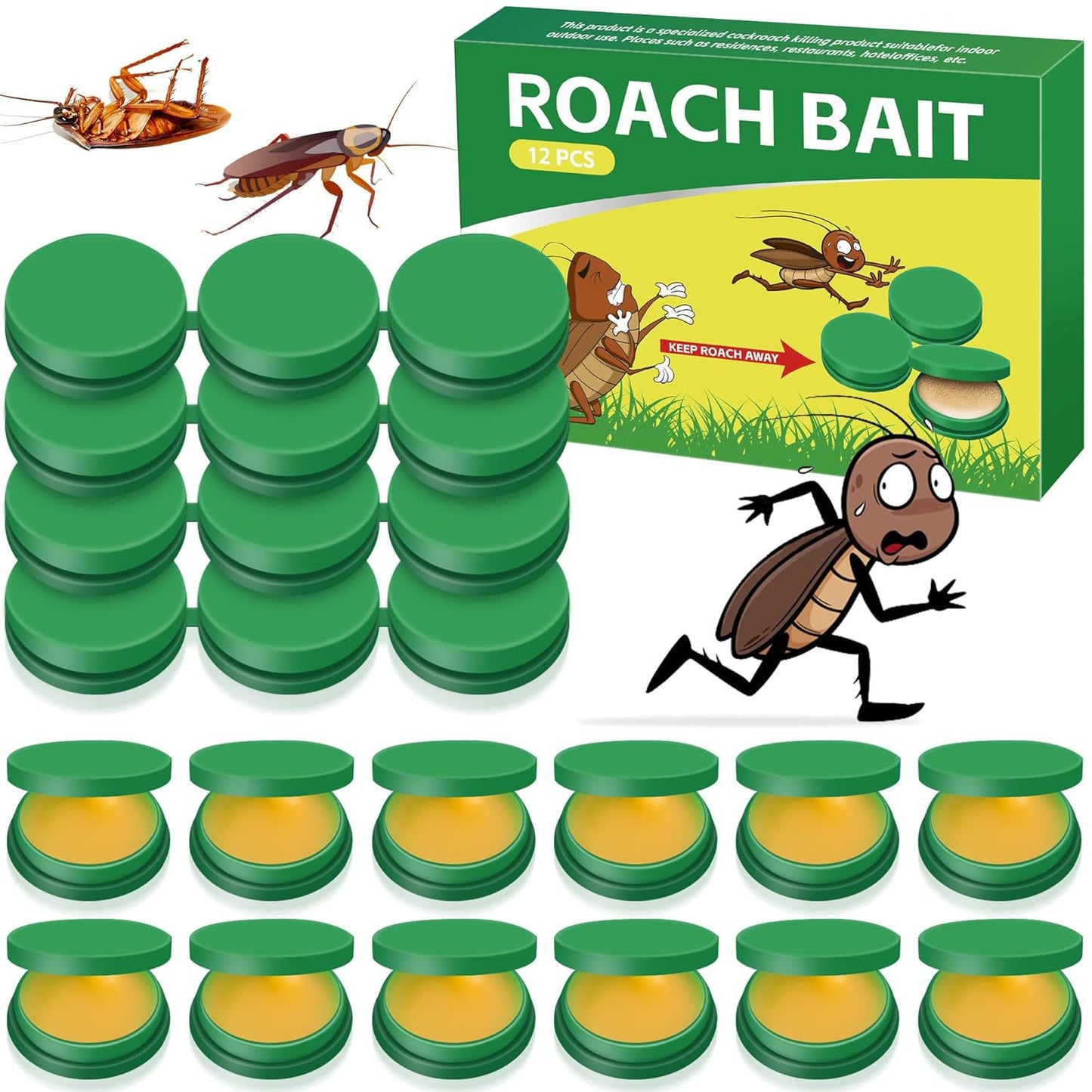 Roach bait with packaging and illustrations on a white background