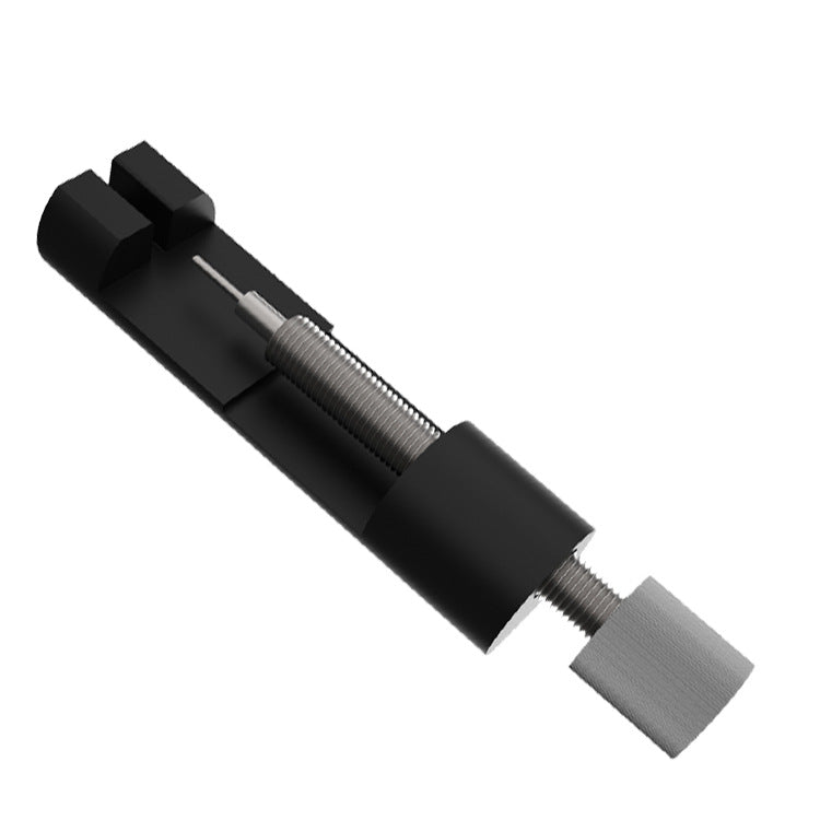 Black and gray tool with interchangeable components on a white background