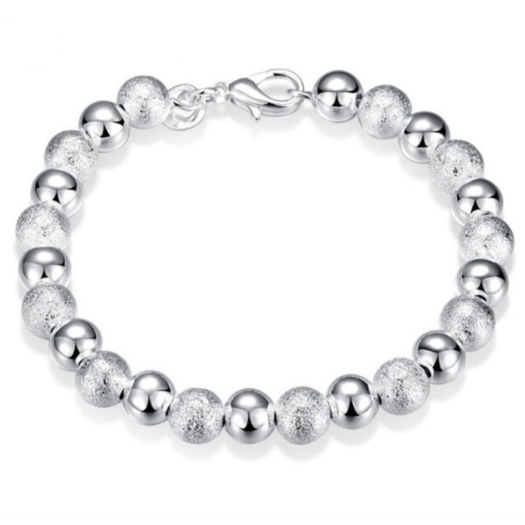 Silver-Plated Sand Beads Bracelet - 8MM Geometric Bead Bracelet