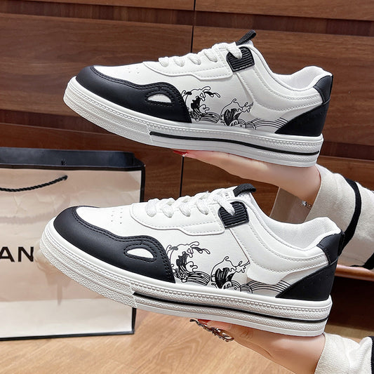 Women's Black Wave Sneakers - Lightweight Casual Sports Shoes