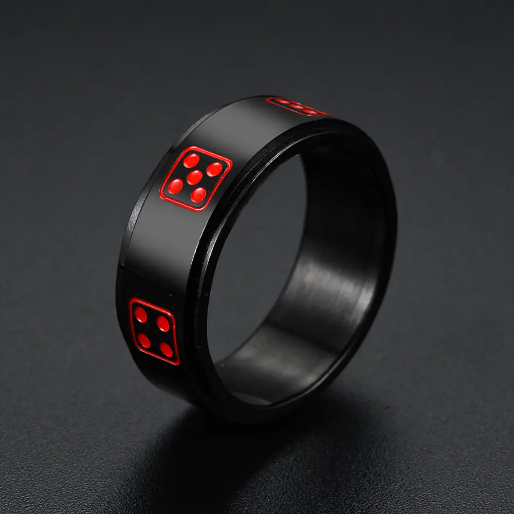 Black ring with red accents on a dark background