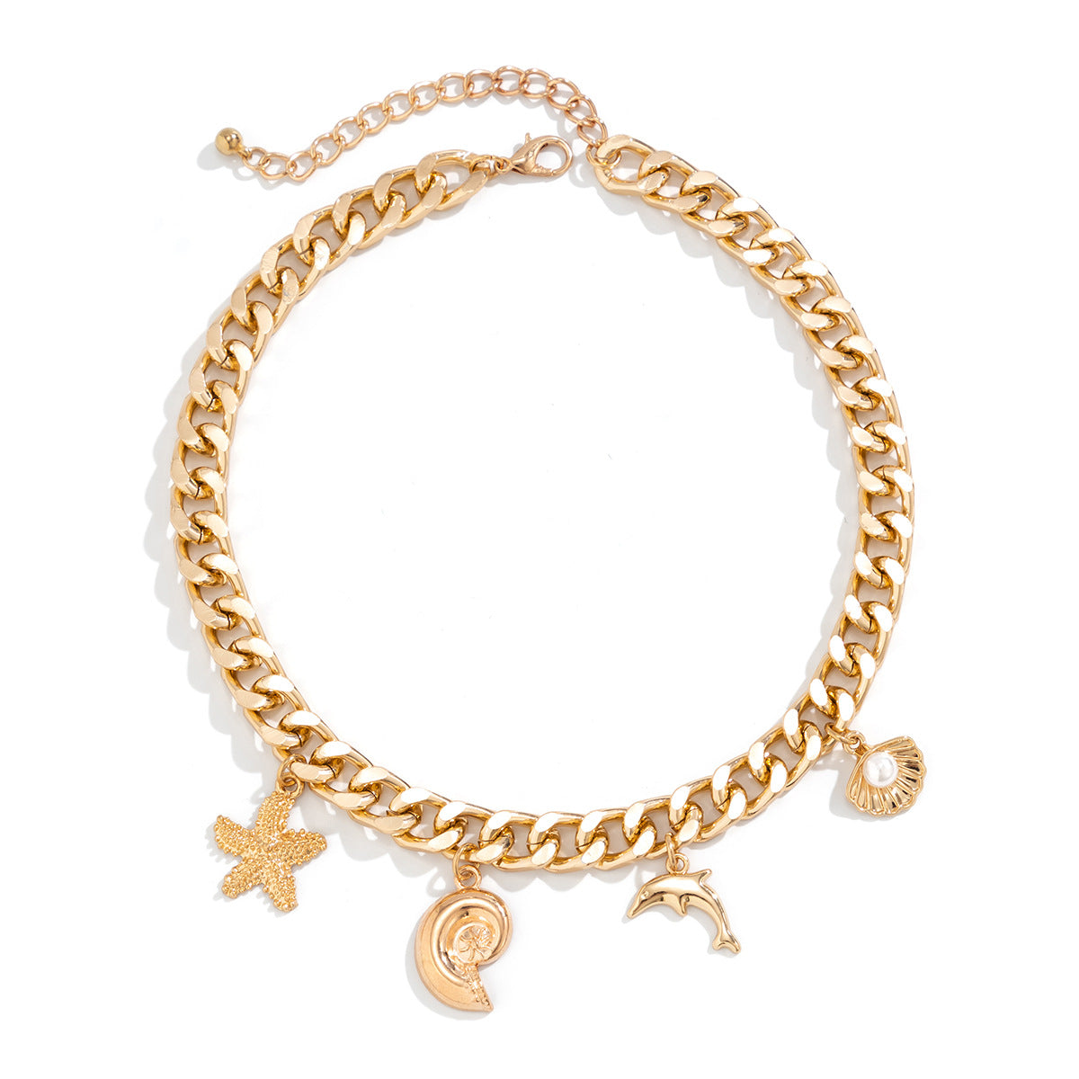 Boho Conch Dolphin Starfish Choker Necklace & Bracelet | Gold Vintage Tassel Jewelry for Women