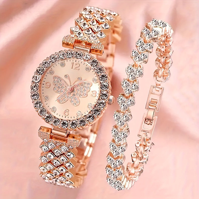 Women's Watch & Bracelet Set - Diamond-Encrusted