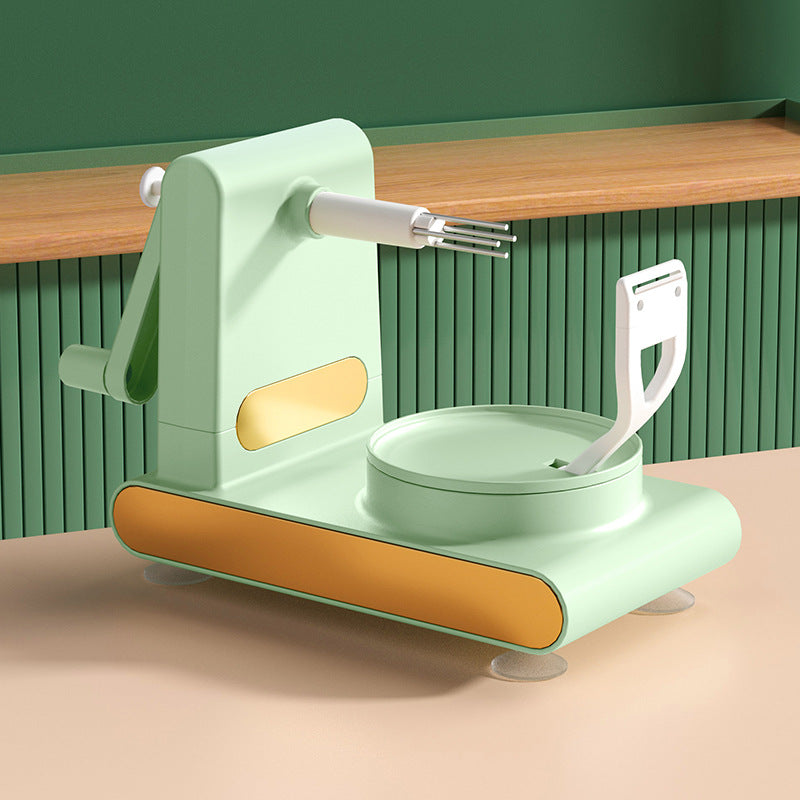 Green and orange kitchen tool with utensils on a green and brown background
