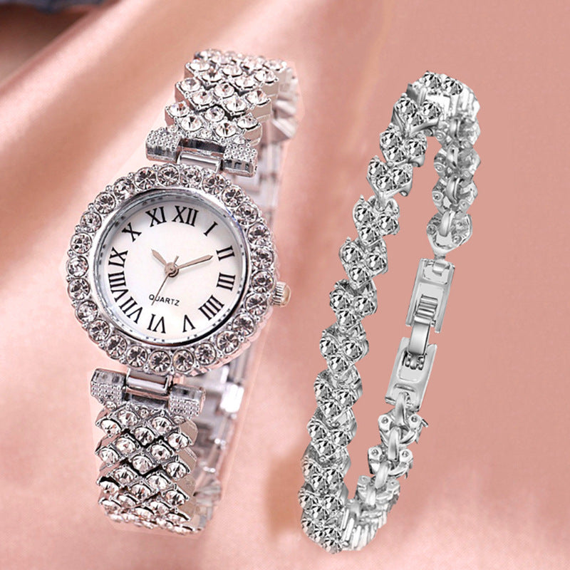 Women's Watch & Bracelet Set - Diamond-Encrusted