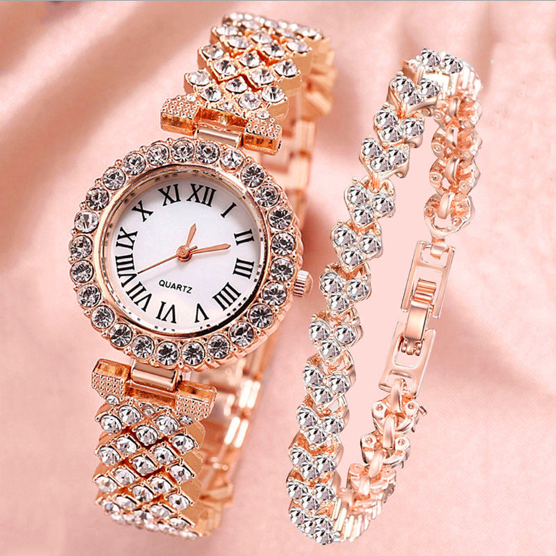 Women's Watch & Bracelet Set - Diamond-Encrusted