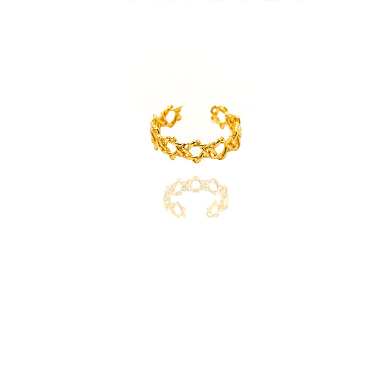Gold chain ring on a white background