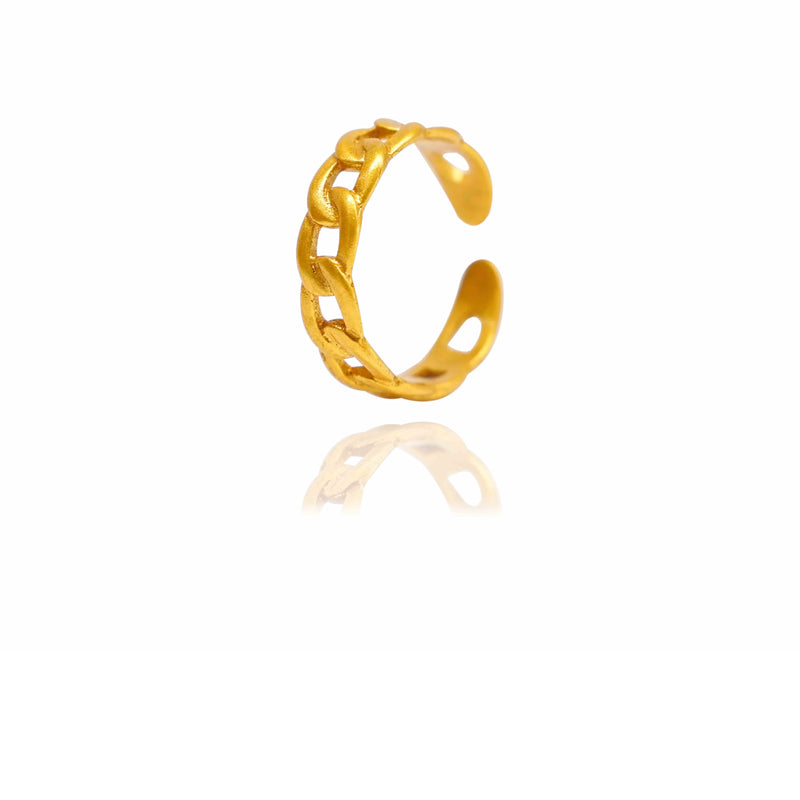 Gold open ring on a white background