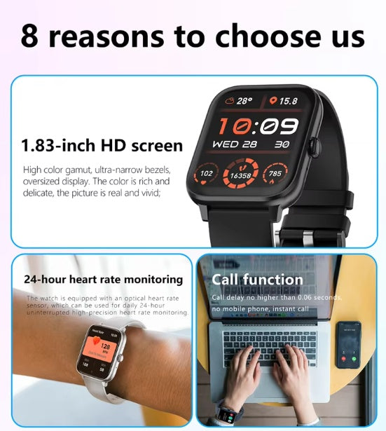 Smartwatch with BT Calling – 1.83" HD Display, Heart Rate Monitor, Sleep & Fitness Tracker