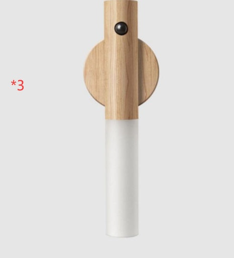 Wall-mounted lamp with wooden and white design on a light gray background