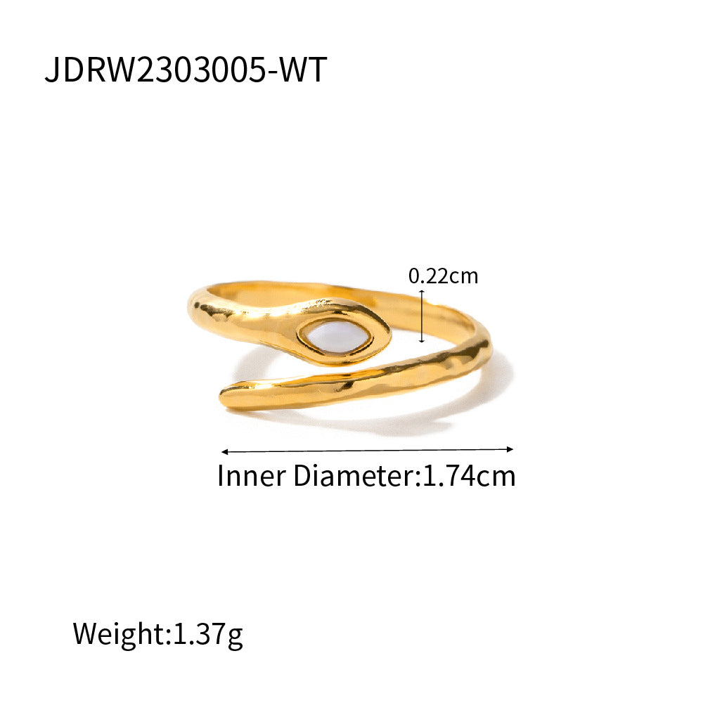 Gold ring with measurements on a white background