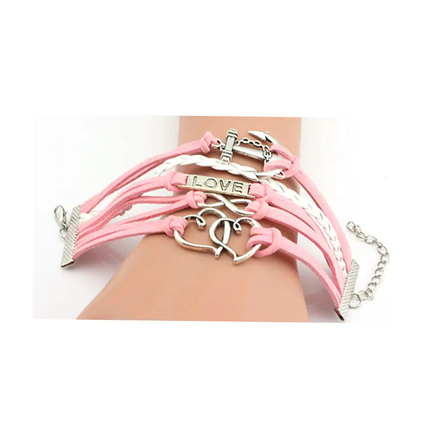 Anchor Love Double Heart Multi-Layer Bracelet - Romantic Style