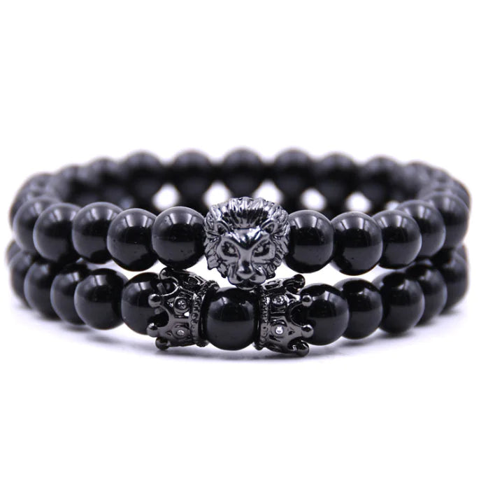 Double Crown Bracelet Set - Natural Stones & Copper