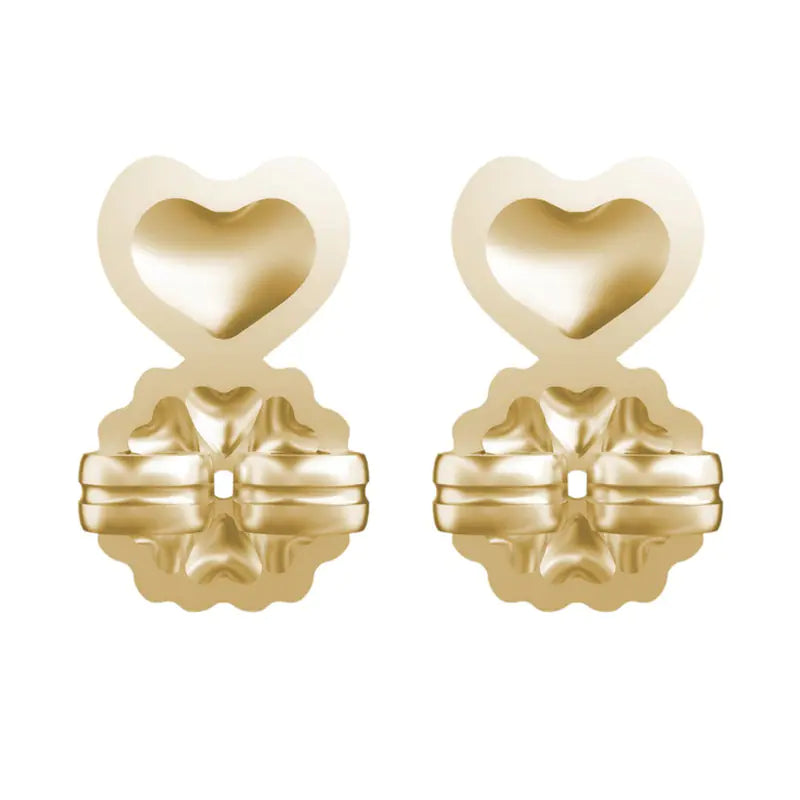 Gold heart-shaped earrings on a white background