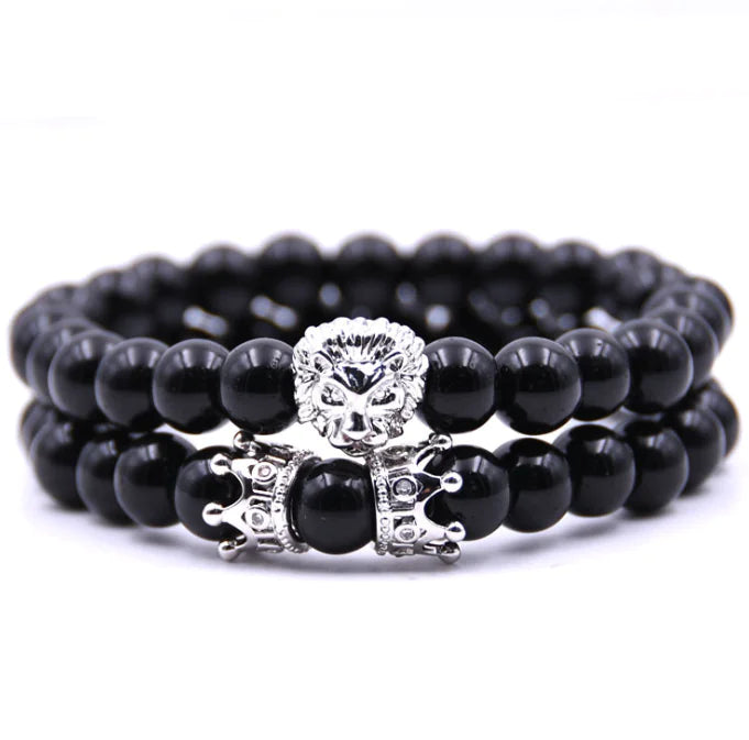 Double Crown Bracelet Set - Natural Stones & Copper