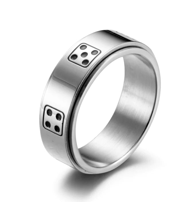 Silver smart ring with digital display on a white background