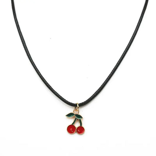 Necklace with cherry pendant on a white background