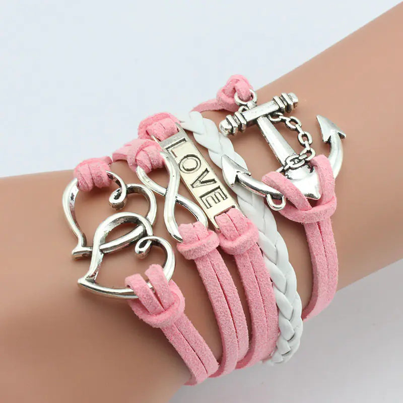Anchor Love Double Heart Multi-Layer Bracelet - Romantic Style
