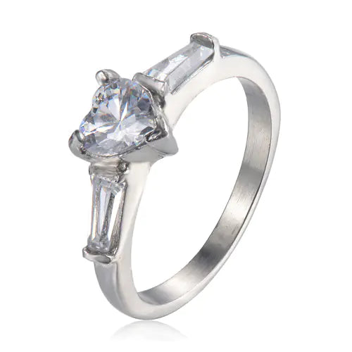 Heart-Shaped Diamond Ring - Stainless Steel Jewelry