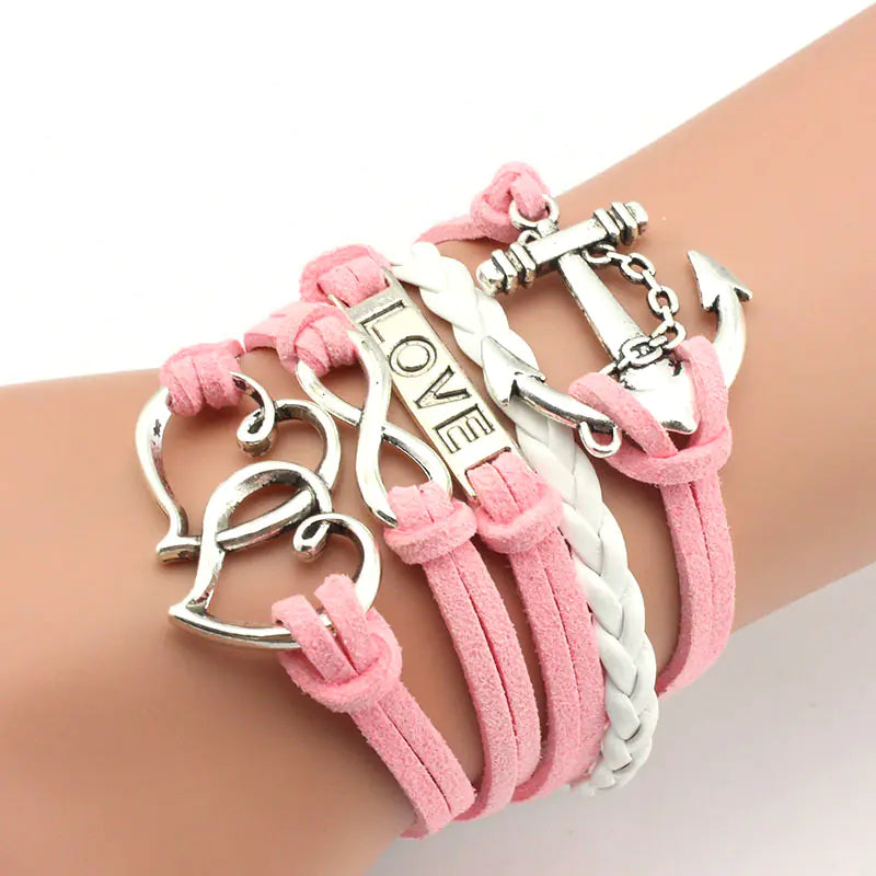 Anchor Love Double Heart Multi-Layer Bracelet - Romantic Style