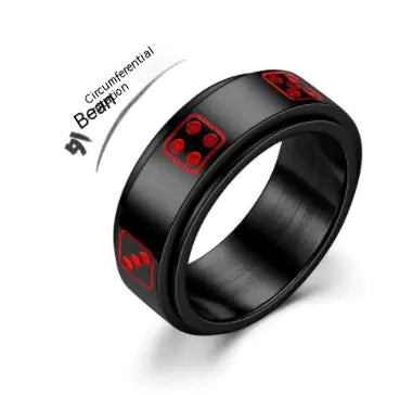 Black ring with red accents on a white background