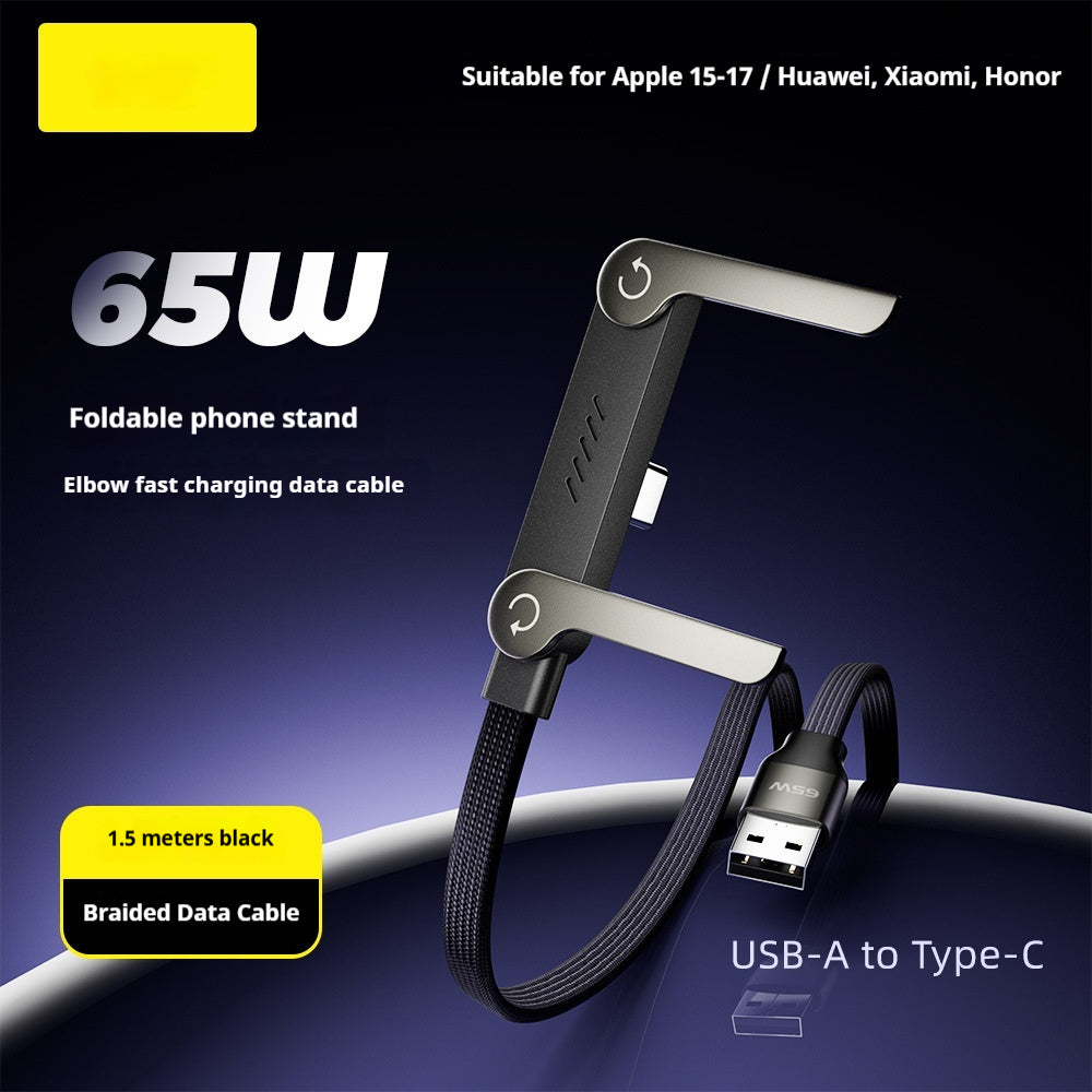 Foldable phone stand with USB-A to Type-C cable on a dark background