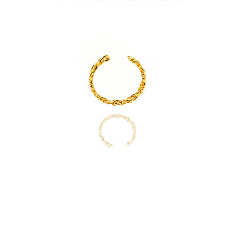 Two gold hoop earrings on a white background