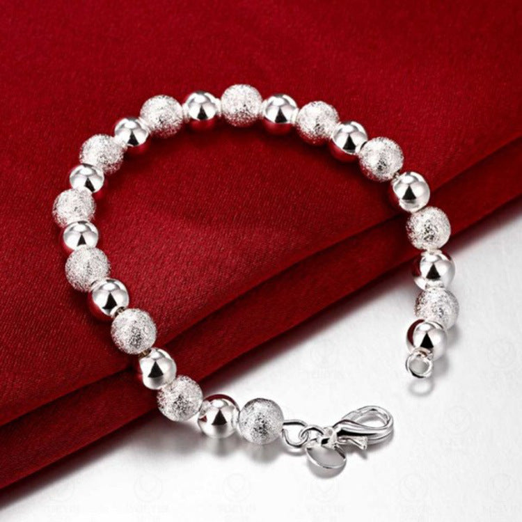 Silver-Plated Sand Beads Bracelet - 8MM Geometric Bead Bracelet