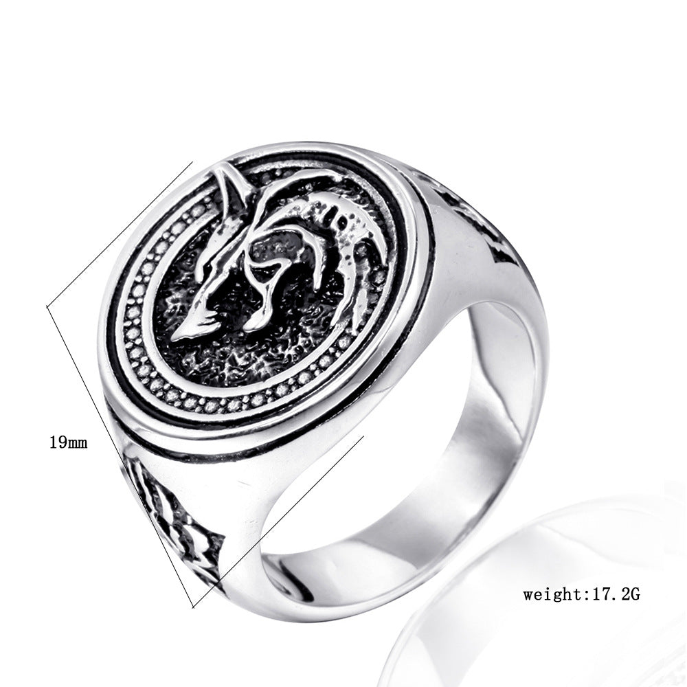Vintage Men Hunter Wolf Ring