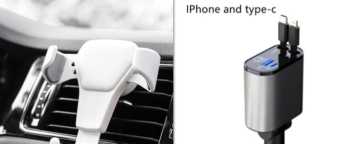 Car air vent mount and USB charger with display for iPhone and type-c devices.