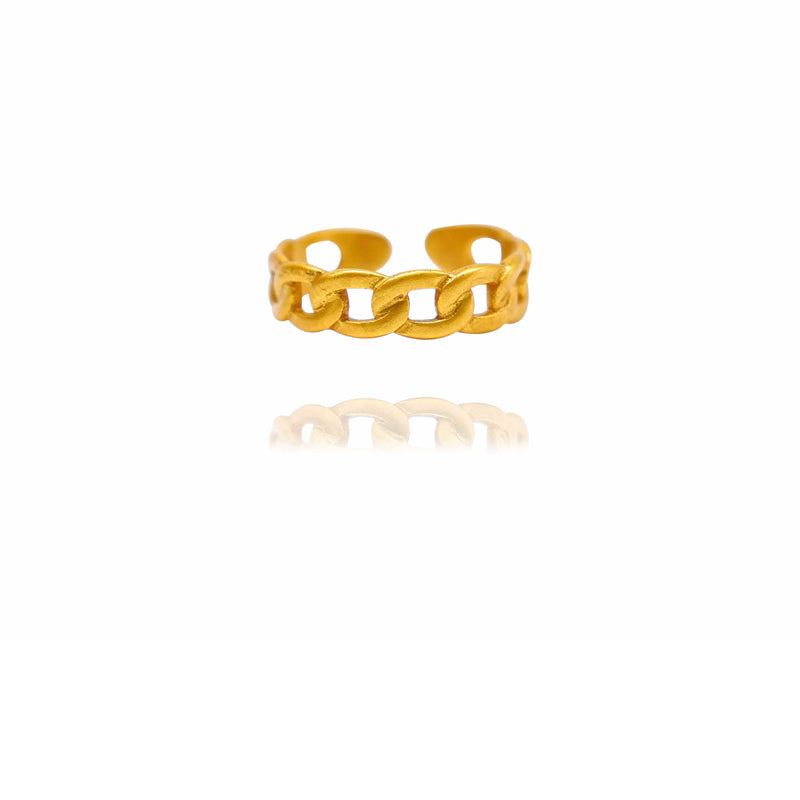 Gold chain-link ring on a white background