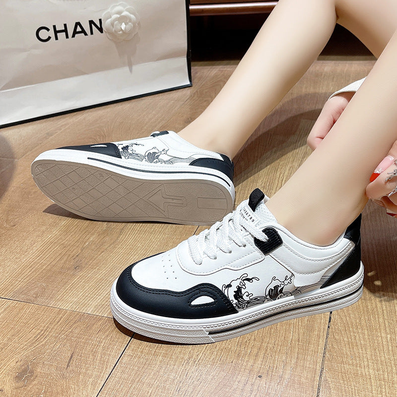 Women's Black Wave Sneakers - Lightweight Casual Sports Shoes