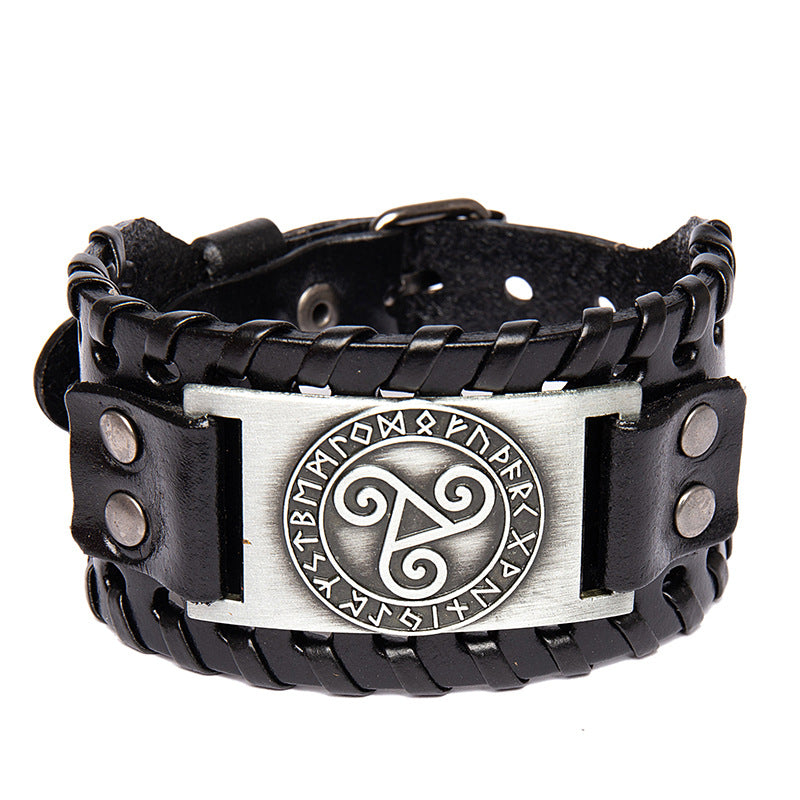 Nordic Viking Leather Bracelet - Solomon Totem