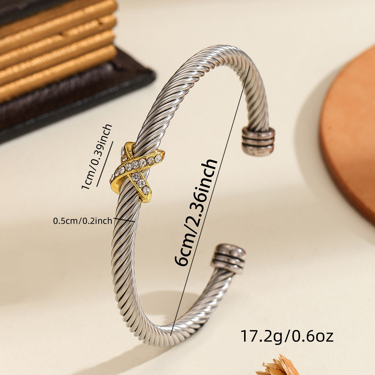 Stainless Steel Zircon Rope Bracelet | Gold & Silver Dual-Tone Unisex Bangle