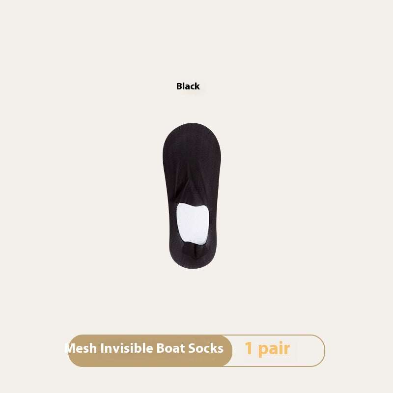 Black mesh invisible boat sock on a beige background