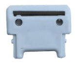 White plastic component with two holes on a white background