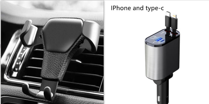 Car air vent mount and USB charger with multiple ports on a white background