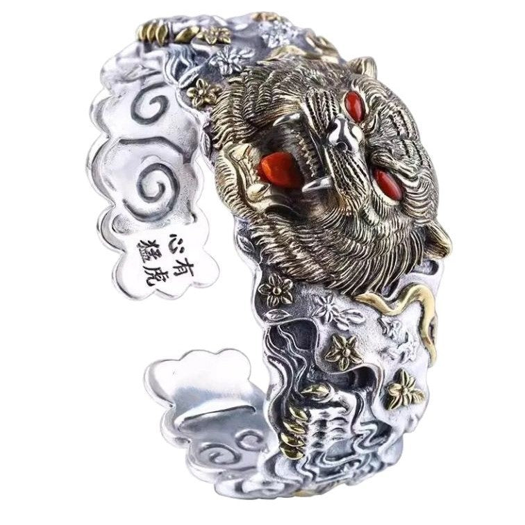 Chinese Tiger Head Bracelet - Bold Metal Design
