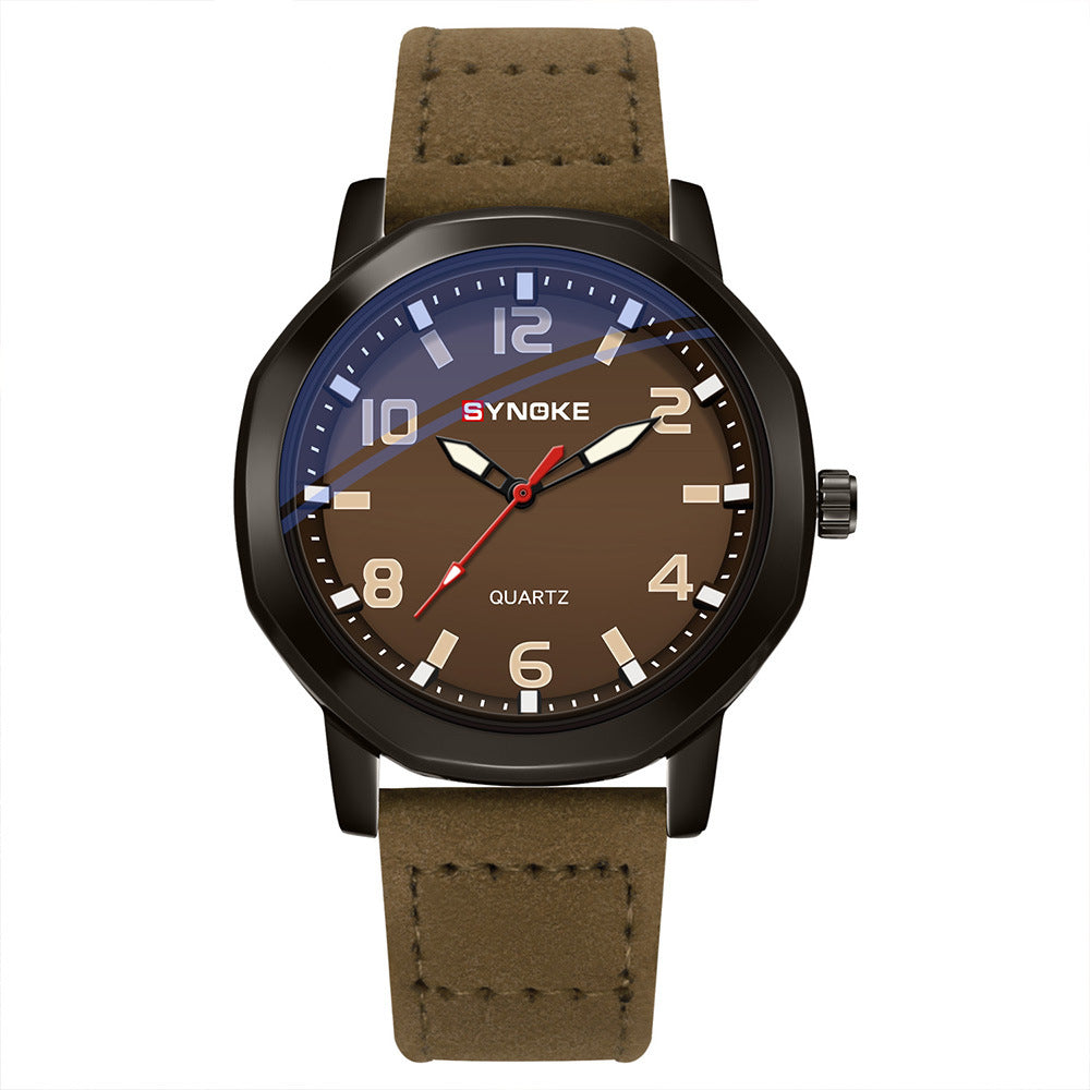 Watch with brown leather strap and brown dial on a white background