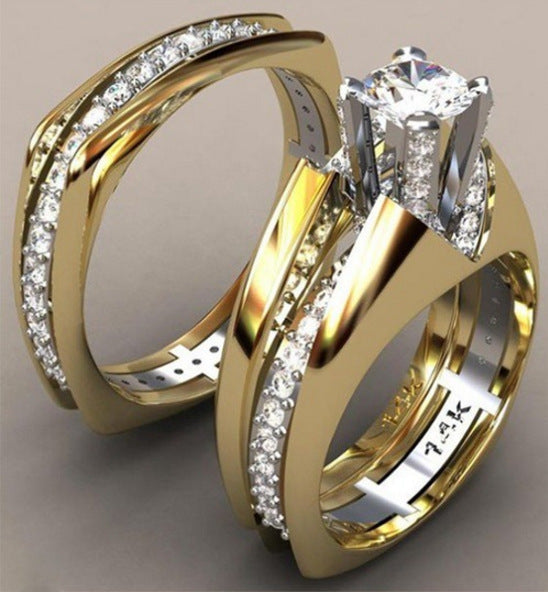 18K Gold Plated Simulation Diamond Ring Set - Flower Design Stackable Rings