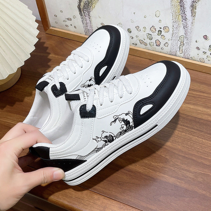 Women's Black Wave Sneakers - Lightweight Casual Sports Shoes