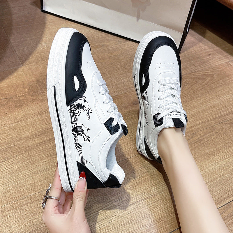 Women's Black Wave Sneakers - Lightweight Casual Sports Shoes