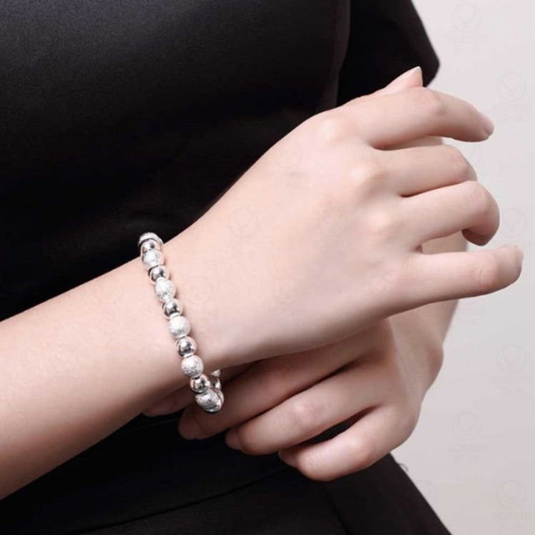 Silver-Plated Sand Beads Bracelet - 8MM Geometric Bead Bracelet