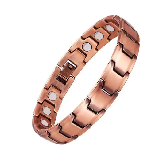Rose gold bracelet with magnetic stones on a white background
