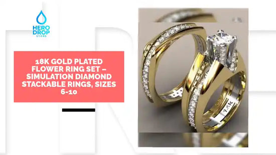 18K Gold Plated Flower Ring Set &ndash; Simulation Diamond Stackable Rings, Sizes 6-10 by@Outfy
