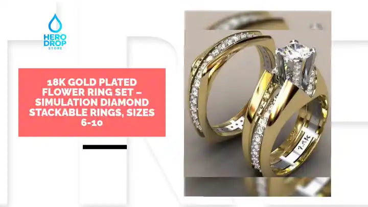 18K Gold Plated Flower Ring Set &ndash; Simulation Diamond Stackable Rings, Sizes 6-10 by@Outfy