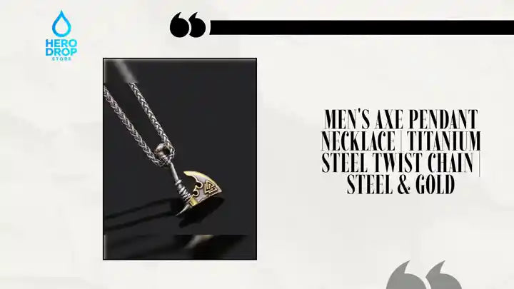 Men's Axe Pendant Necklace | Titanium Steel Twist Chain | Steel &amp; Gold by@Outfy