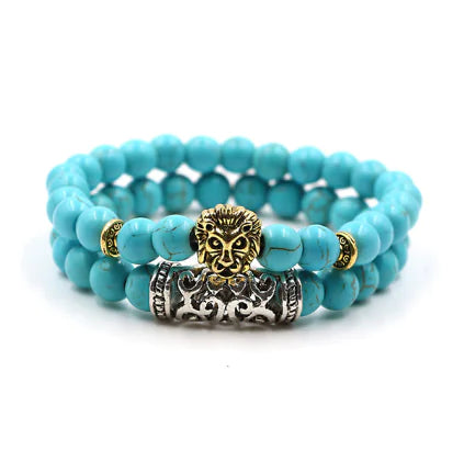 Double Crown Bracelet Set - Natural Stones & Copper